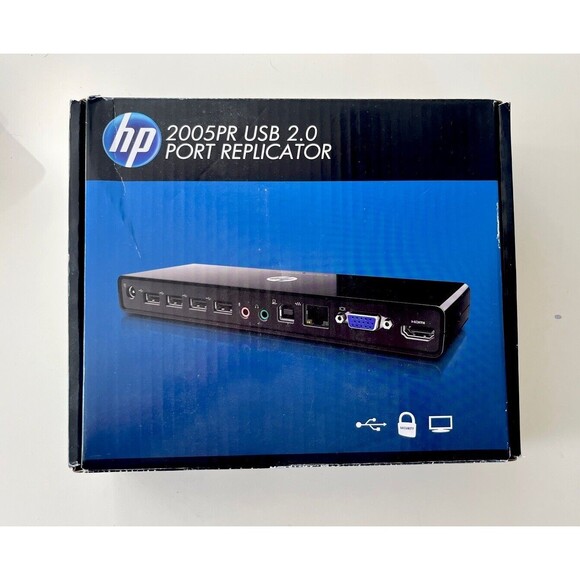 HP 2005pr USB 2.0 Port Replicator Docking Station + Power Adaptor New Open Box